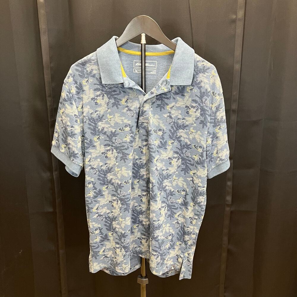 Eddie Bauer Outdoor Blue Pattern Polo Sz L